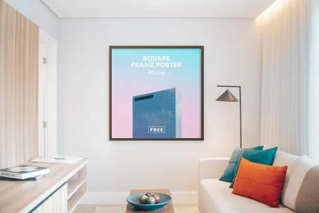 Square Poster Frame On Room Free Mockup